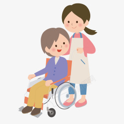 护工轮椅护工和老奶奶简图高清图片