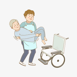 平面轮椅护工和老人高清图片