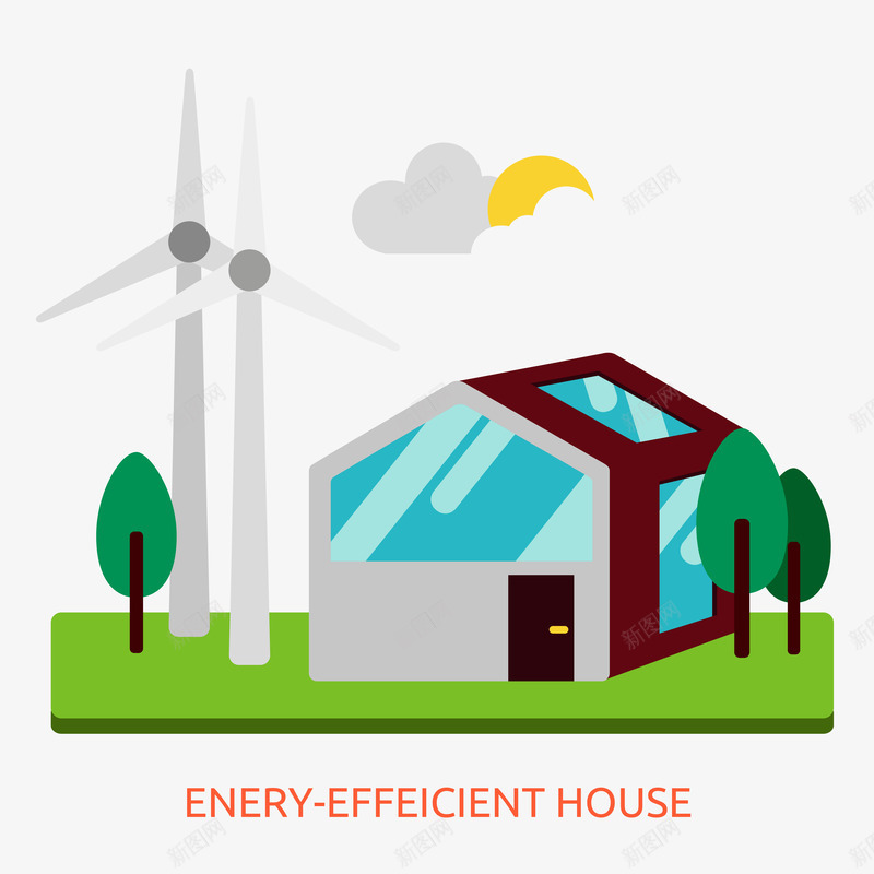 扁平风力发电站矢量图ai免抠素材_新图网 https://ixintu.com 房屋 扁平 环境 风车 矢量图