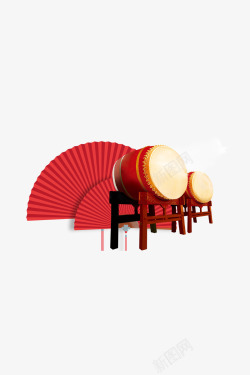 中国传统大鼓2019年欢乐元旦红扇子加大鼓高清图片
