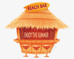 悠闲海滩酒吧卡通海滩休闲草房子酒吧矢量图高清图片