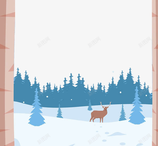 窗户外的雪景psd免抠素材_新图网 https://ixintu.com 冬季 卡通 山丘 简约 麋鹿