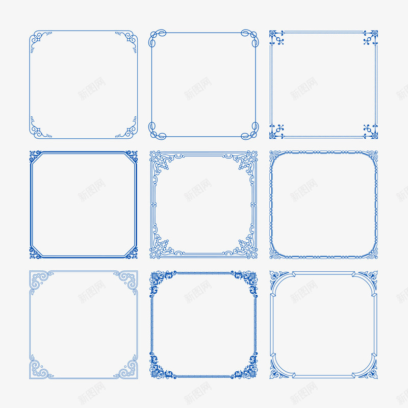 蓝色矩形花边边框png免抠素材_新图网 https://ixintu.com 复古 底纹 欧式 相框 矩形 精美 纹理 花纹 花边 蓝色 蓝色框框 边角