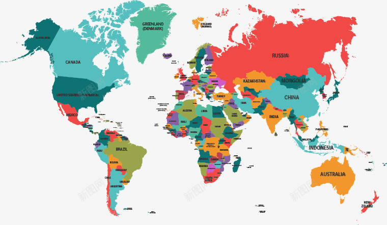 彩色世界地图png免抠素材_新图网 https://ixintu.com 世界地图 国家 地区 地图 大陆板块