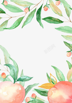 水彩桃子桃子枝叶背景框高清图片