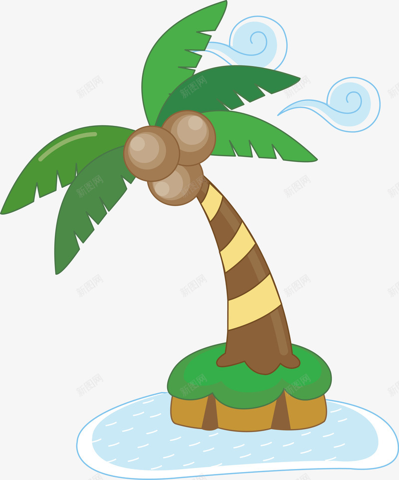 卡通椰子树矢量图ai免抠素材_新图网 https://ixintu.com 叶子 植物 椰子 沙滩 海边 矢量图