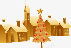 手绘金色房子圣诞树矢量图素材