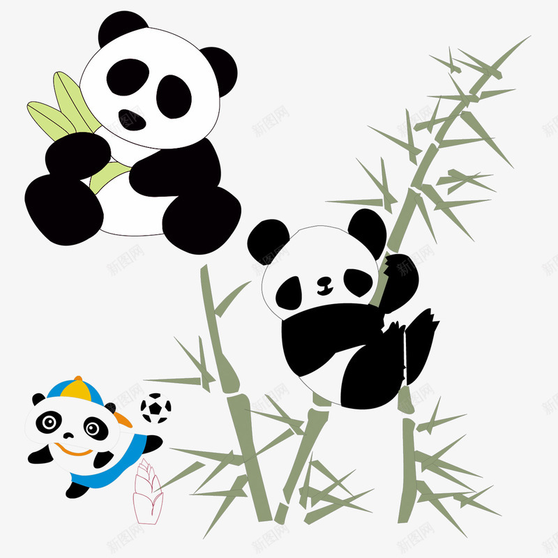 可爱的熊猫png免抠素材_新图网 https://ixintu.com 卡通 可爱 帽子 熊猫 白色的 竹子 调皮 黑色的