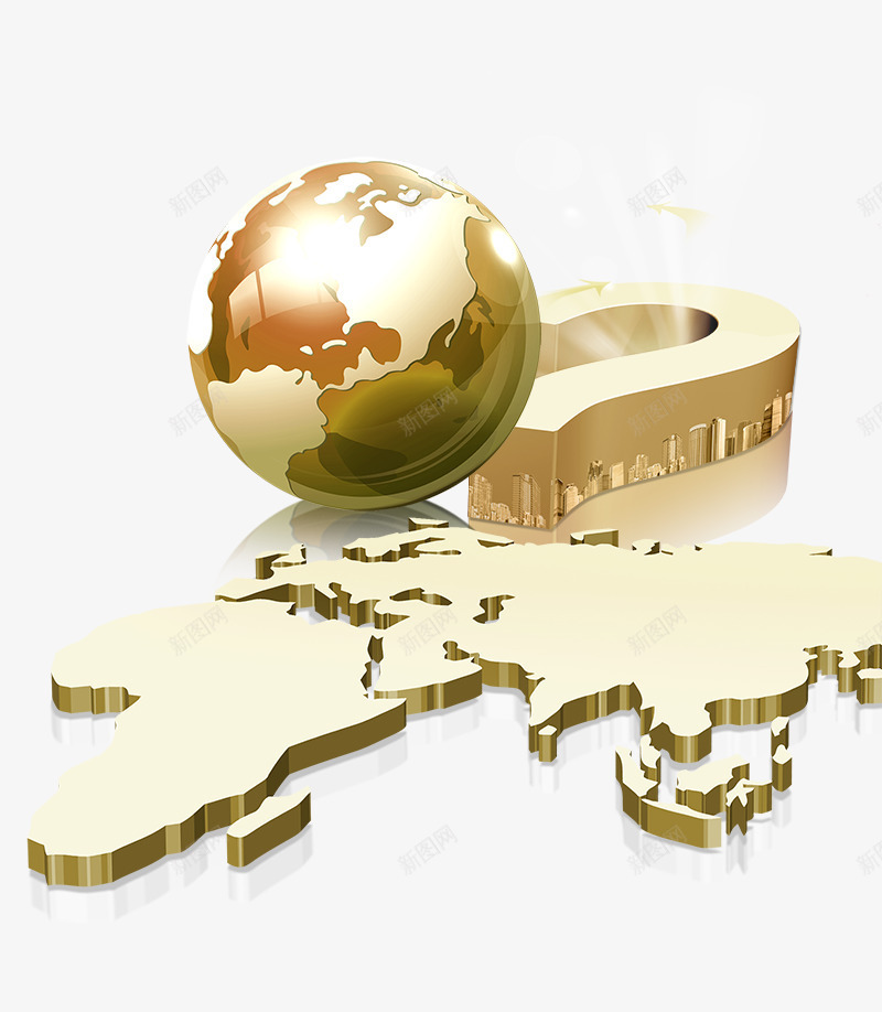 金色世界地图png免抠素材_新图网 https://ixintu.com 世界地图轮廓 企业 商务 环球合作 立体