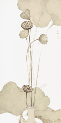 花瓶中的荷花中国画高清图片