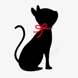 黑色红色花卡通黑色小猫咪高清图片