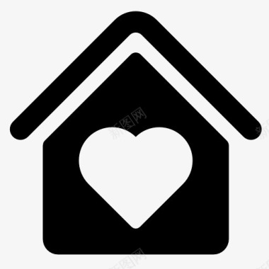 黑色剪影爱心房子图标图标