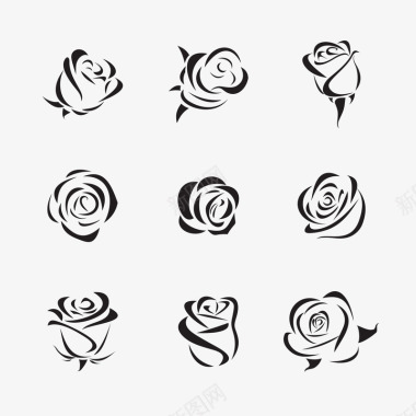 花卉边框标签手绘玫瑰花图标图标
