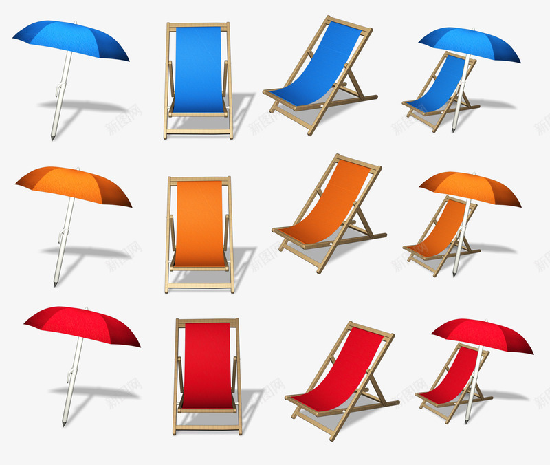 太阳伞和沙滩椅高精图标png_新图网 https://ixintu.com PNG图标 太阳伞 沙滩椅 红色系列 蓝色系列 高精图标