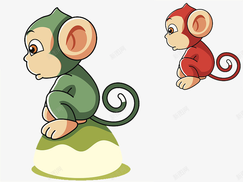 卡通形象等待中的小猴子png免抠素材_新图网 https://ixintu.com 动作 坐着 平面设计 形象设计 水彩 等待中 等待中的猴子 红绿结合