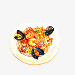 海鲜茄汁意面卡通手绘海鲜意面高清图片