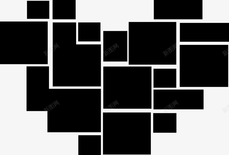 黑色个性方框拼接爱心png免抠素材_新图网 https://ixintu.com 个性 图形框框 拼接 方框 爱心 黑色
