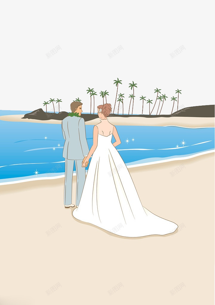 手绘婚礼海边的新人png免抠素材_新图网 https://ixintu.com 仪式 大海 婚礼 沙滩 海边的婚礼 结婚 集体婚礼