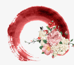 雕刻花卉笔刷红色水墨圆圈高清图片
