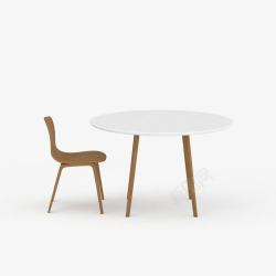 木质圆形桌子白色咖啡桌椅高清图片