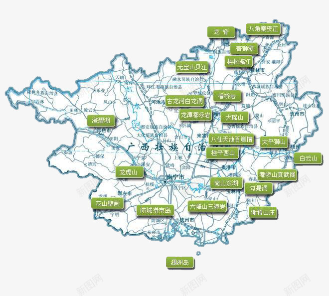 广西旅游地图png免抠素材_新图网 https://ixintu.com 地图 广西 广西地图 旅游胜地