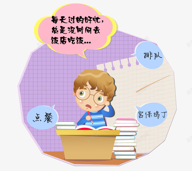 卡通思考的男孩png免抠素材_新图网 https://ixintu.com 外卖 思考 点餐 男孩