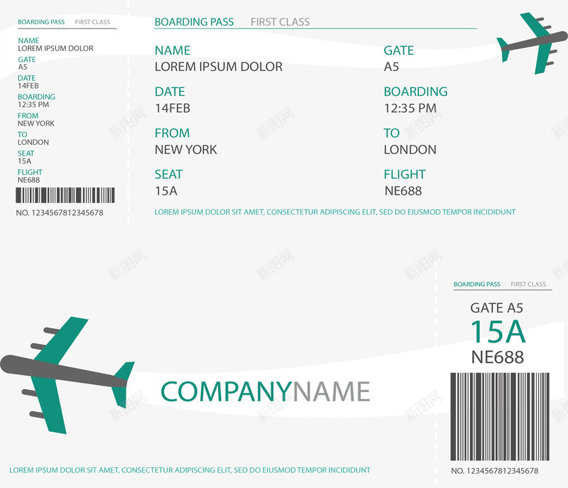航空机票模板png免抠素材_新图网 https://ixintu.com 扁平 机票模板 条形码 绿色 航空公司