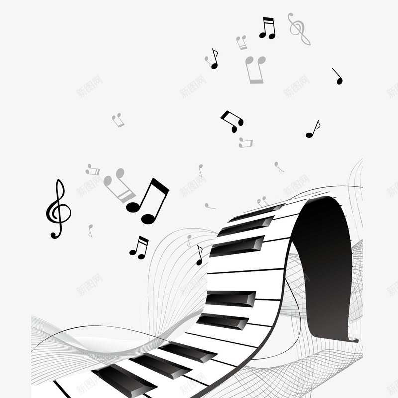钢琴和音符png免抠素材_新图网 https://ixintu.com 二分音符 八分音符 曲线 波浪线 钢琴 音乐 音效曲线 音符 音符花边 飞扬的音符