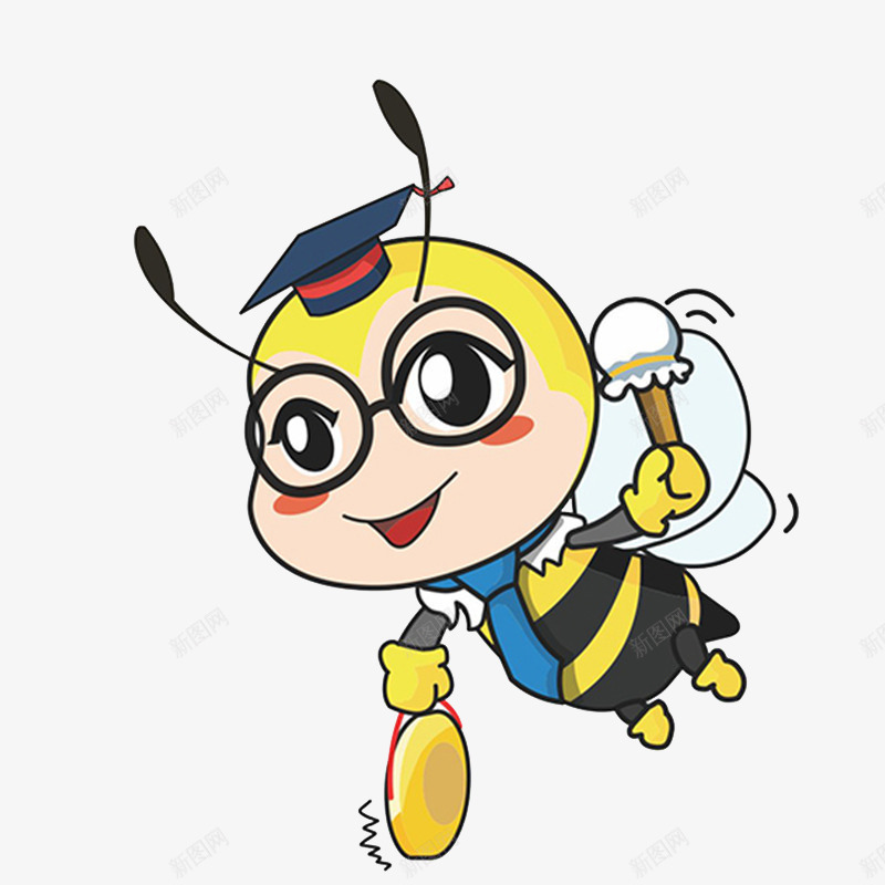 呆萌的蜜蜂png免抠素材_新图网 https://ixintu.com 博士帽 卡通 可爱的 呆萌的 眼镜 铜锣 黄色的
