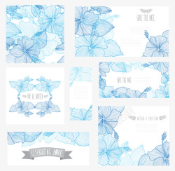 复古婚礼请贴唯美蓝色花朵底纹卡片高清图片