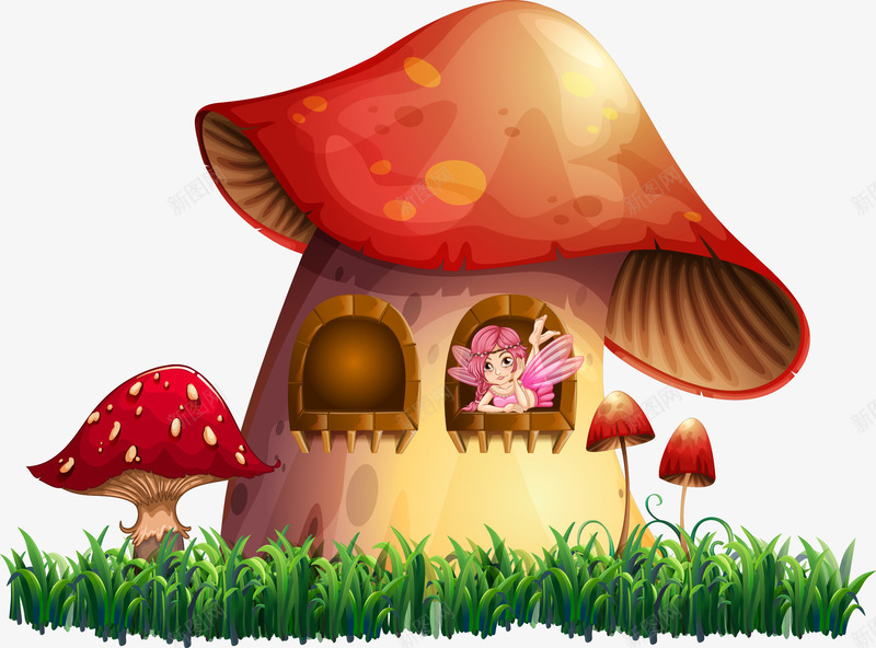 手绘蘑菇房子png免抠素材_新图网 https://ixintu.com 创意 卡通 手绘 窗口的精灵 蘑菇房子