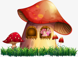 窗口的精灵手绘蘑菇房子高清图片