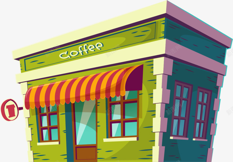 绿色咖啡厅小房屋png免抠素材_新图网 https://ixintu.com coffee 咖啡吧 城市小屋 小房屋 绿色咖啡厅 绿色小屋