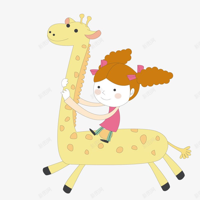 骑长颈鹿的女孩矢量图ai免抠素材_新图网 https://ixintu.com 奔跑 女孩 长颈鹿 矢量图