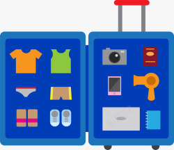 蓝色打开的行李箱矢量图素材