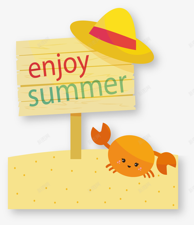 享受夏日美好时光png免抠素材_新图网 https://ixintu.com 夏日时光 小螃蟹 木质路牌 沙滩度假 海边度假 矢量png