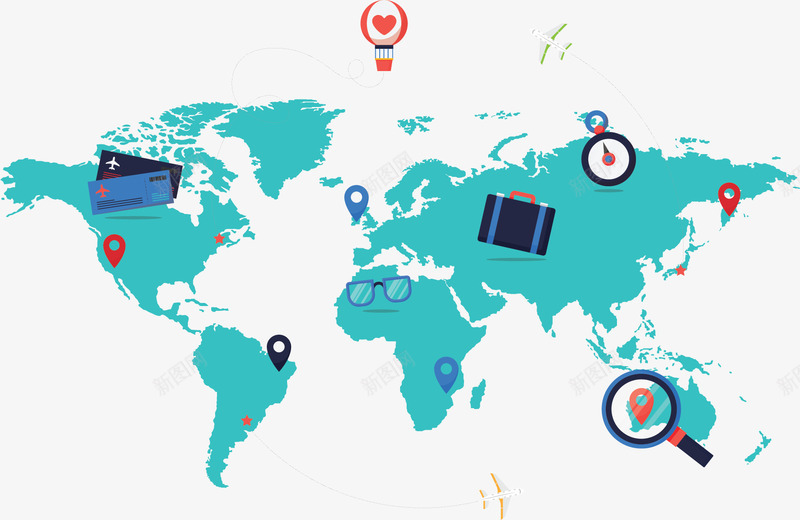 毕业旅游世界地图矢量图ai免抠素材_新图网 https://ixintu.com 世界地图 地图 旅游地图 毕业旅游 矢量png 绿色地图 矢量图