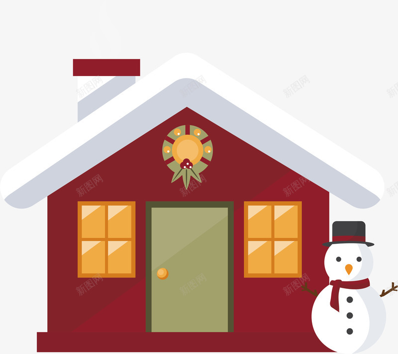 白雪覆盖的红房子png免抠素材_新图网 https://ixintu.com 可爱雪人 圣诞房子 圣诞节 矢量png 红房子