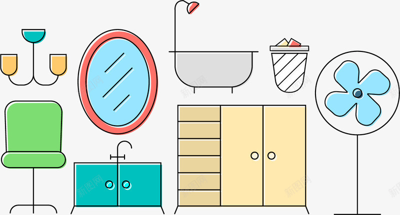 房屋标图标png_新图网 https://ixintu.com 住宅室内 家具 插图 浴室元素 简约风格