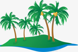 手绘卡通绿色植物椰子树沙滩素材