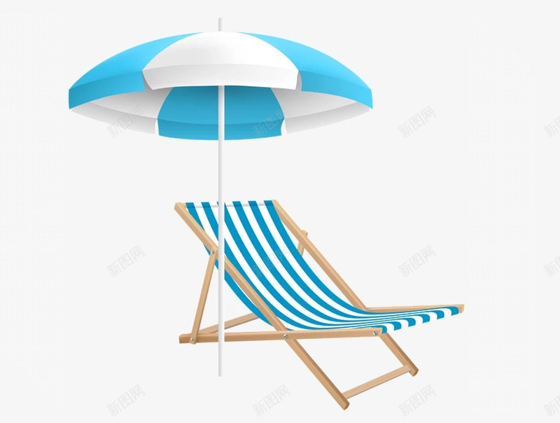 海滩太阳伞png免抠素材_新图网 https://ixintu.com 太阳伞 手绘 椅子 海滩 蓝色