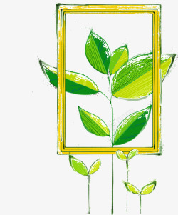 绿色水墨艺术树叶边框相框素材