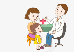 牙科医生和病人插画小孩感冒儿童生病吃药打针发烧咳高清图片