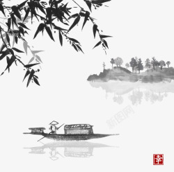 日本水墨画水墨山水竹子高清图片