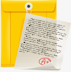 黄色档案袋手绘黄色档案袋成绩单元素高清图片