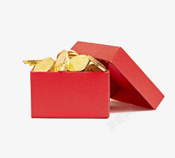 盒子红红盒子中的金币高清图片