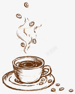棕色咖啡杯手绘棕色咖啡杯装饰高清图片