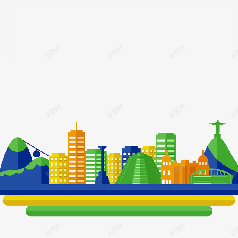 创意城市楼房建筑png免抠素材_新图网 https://ixintu.com 剪影 城市 简约 蓝色 黄色