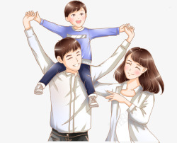 三口之家手绘亲子插画国际家庭日一家人欢高清图片
