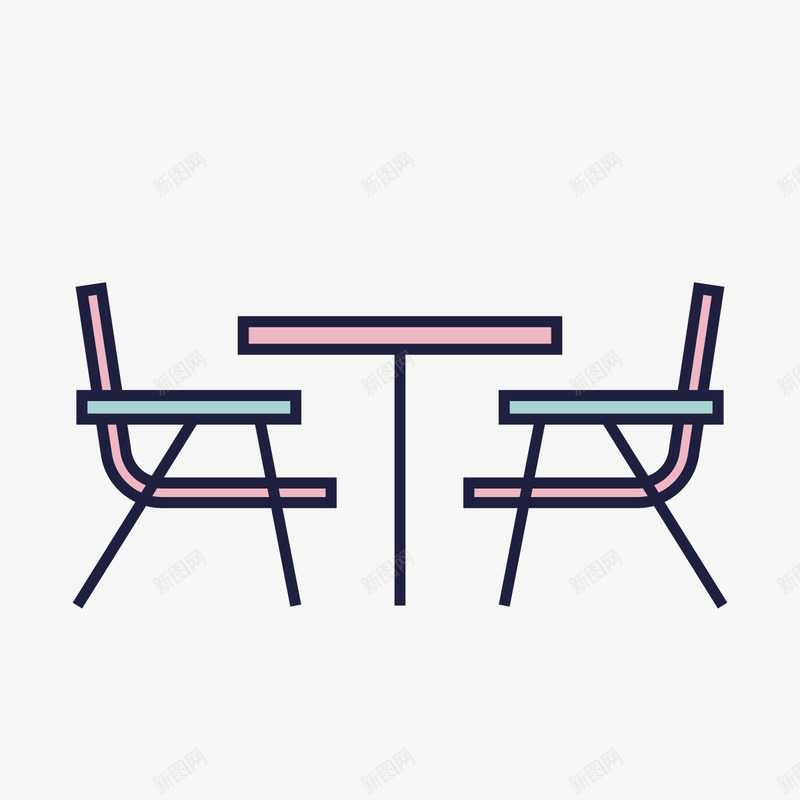 彩色线稿桌椅图标矢量图ai_新图网 https://ixintu.com 平面 彩色 支架 桌椅 简易 线稿 设计 矢量图